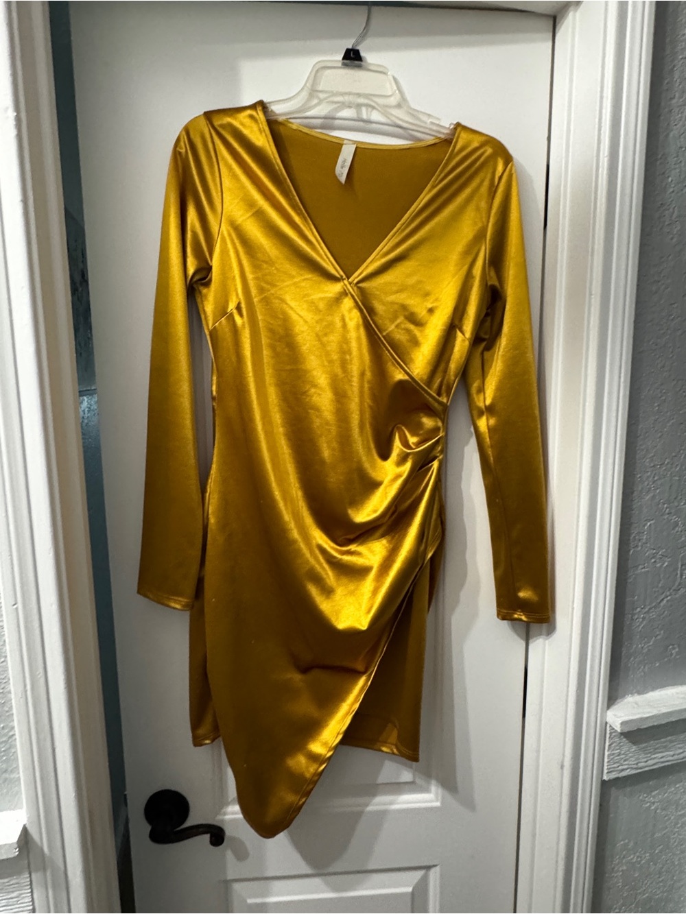 Gold satin wrap dress